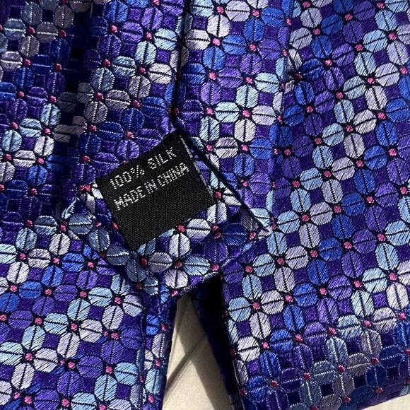 NWT Men's Warehouse 100%‎ Silk Tie Blue Floral Print - Picture 4 of 4